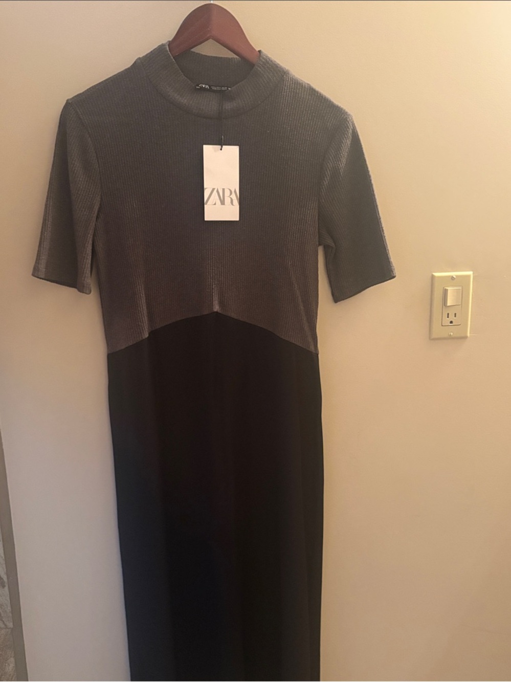 Zara Two-Tone Midi Dress in Gray and Black